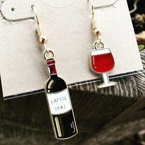 Wine Bottle and Glass Drop Earrings | Handmade